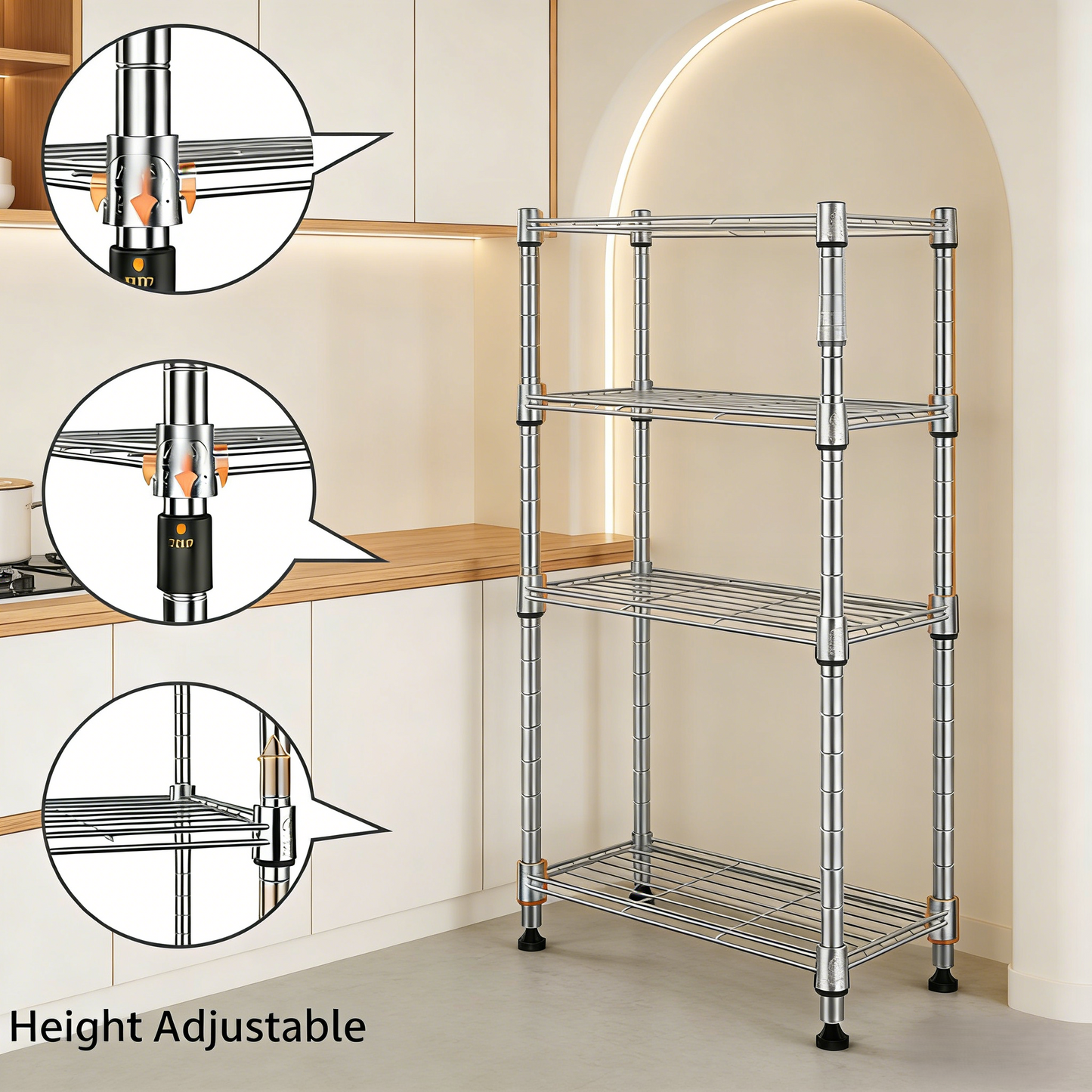 3-Tier Adjustable Metal Wire Shelving Unit, Heavy-Duty Storage Rack for Home/Kitchen