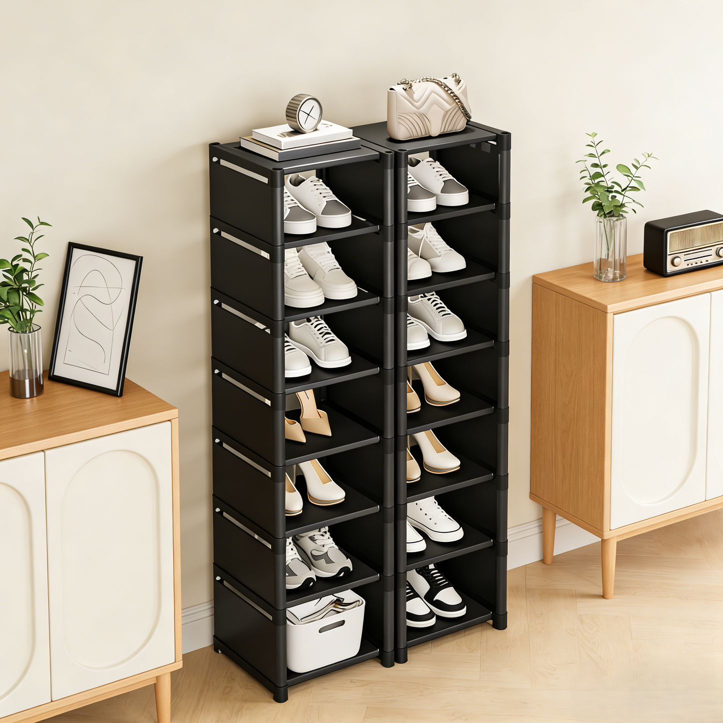 7-Tier Narrow Vertical Shoe Rack, Space-Saving Organizer for Entryway/Bedroom