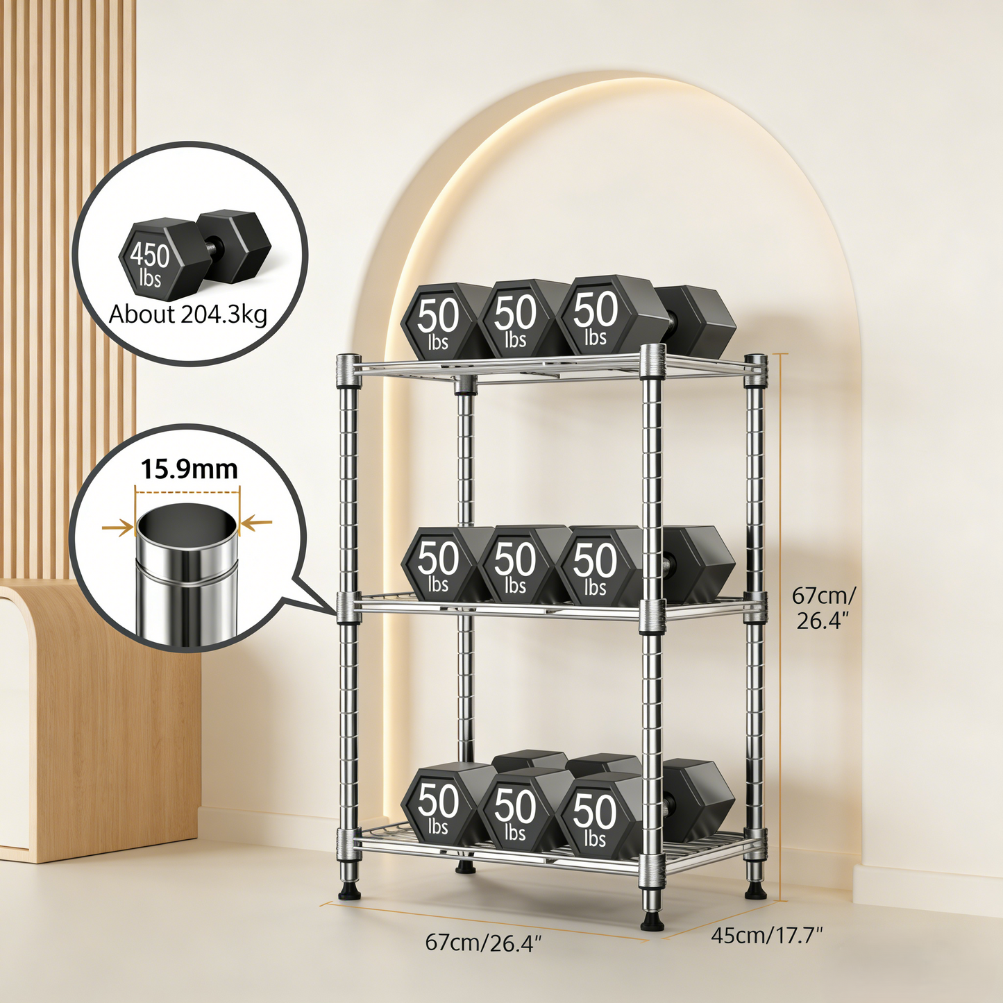 3-Tier Adjustable Metal Wire Shelving Unit, Heavy-Duty Storage Rack for Home/Kitchen