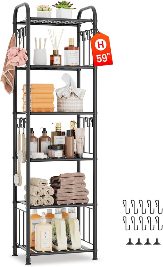 5-Tier Multi-Purpose Storage Shelf with Hooks