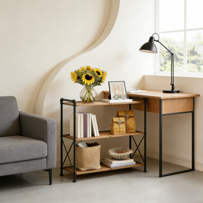 3-Tier Industrial Style Storage Shelf with Bamboo Shelves, Multifunctional Organizer for Home