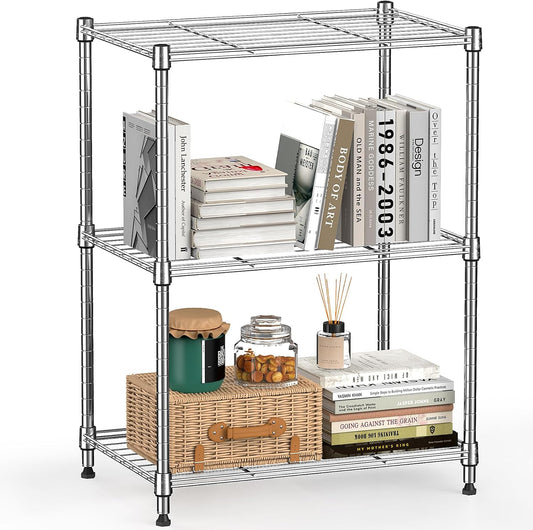 3-Tier Adjustable Metal Wire Shelving Unit, Heavy-Duty Storage Rack for Home/Kitchen
