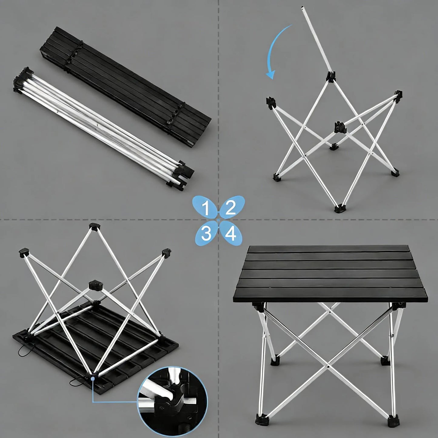 Folding Portable Camping Table, Aluminum Top for Outdoor, Picnic, Beach & Home Use