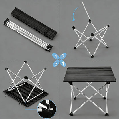 Folding Portable Camping Table, Aluminum Top for Outdoor, Picnic, Beach & Home Use